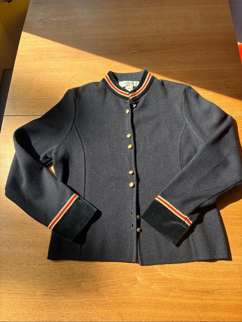 Jones New York Black Blazer with Gold Buttons and Red-Yellow Trim